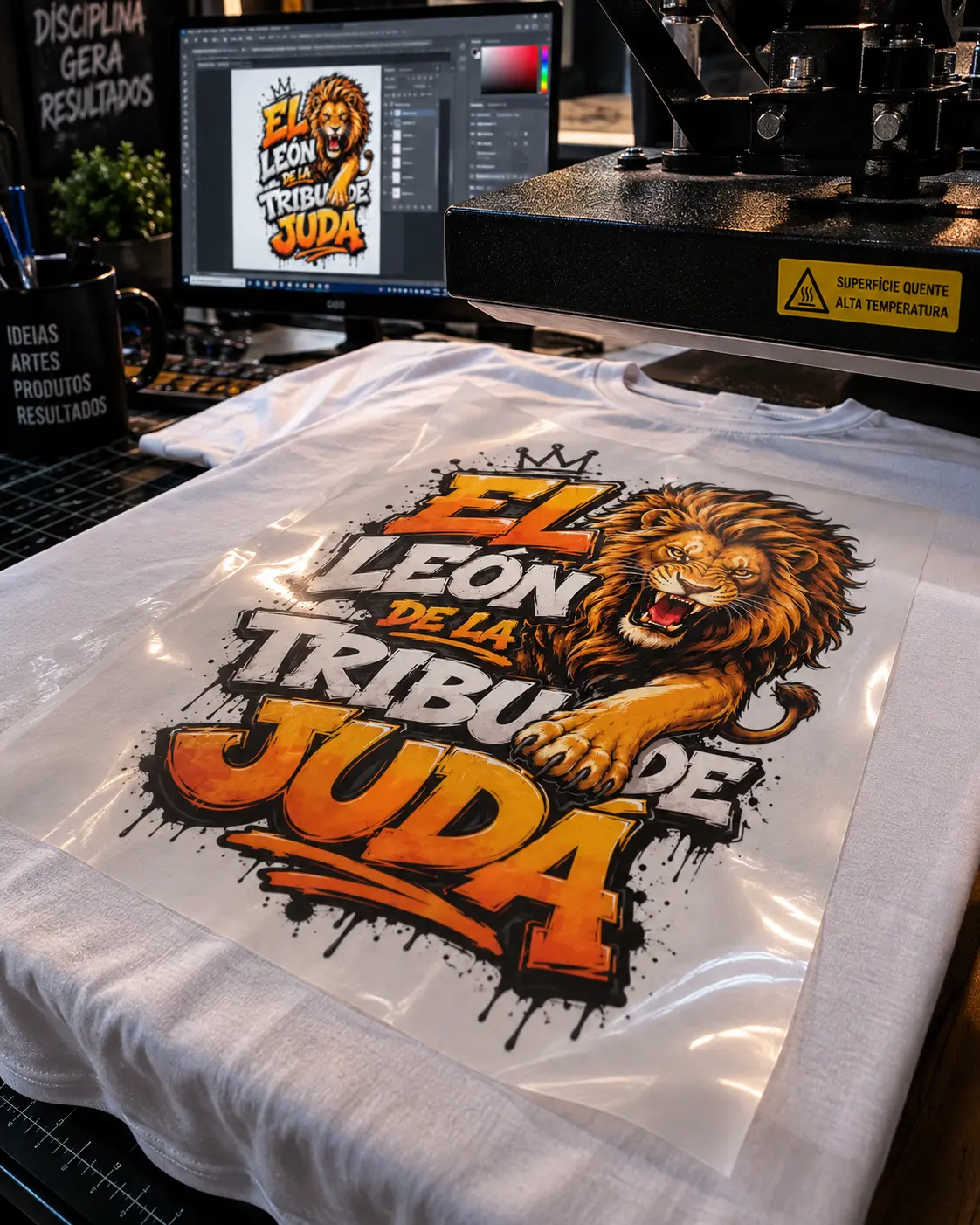 Camiseta con diseño cristiano en proceso de personalización